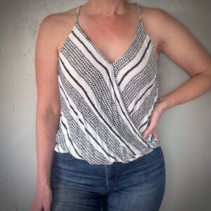 Staccato Striped Black & White Geometric Pattern Spaghetti Strap Racerback Top